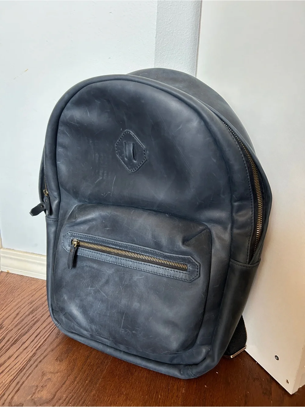 NAVY BLUE Crazy Horse Leather Backpack City - Mens Womens Unisex Gender Neutral